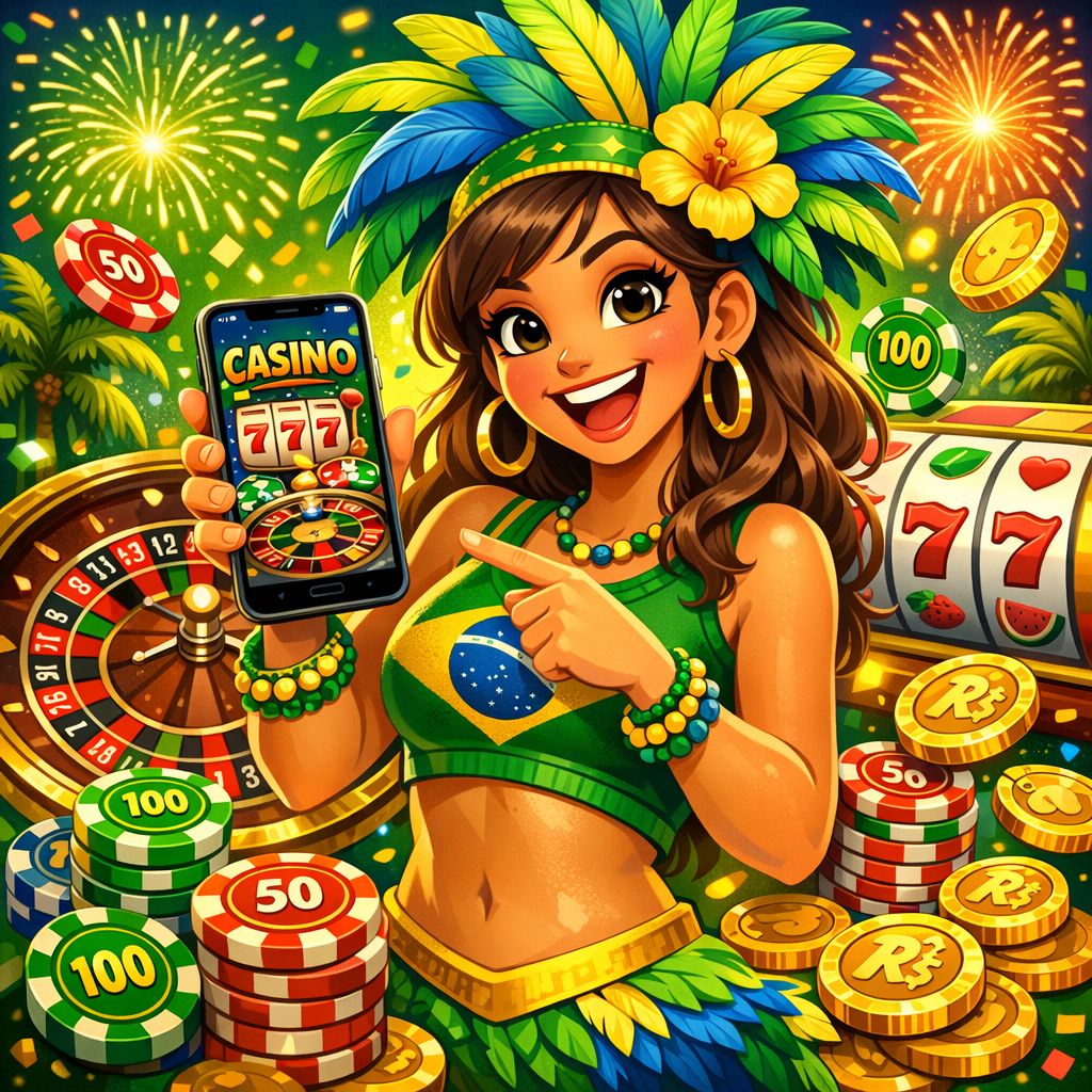 418Bet casino themed cartoon characters with chips, cards, roulette wheel, and coins